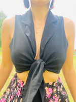 Load image into Gallery viewer, Black Knot Front Crop Top
