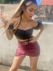 Burgundy Leather Skirt 🔥