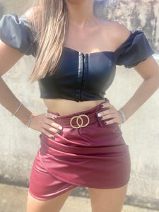 Burgundy Leather Skirt 🔥