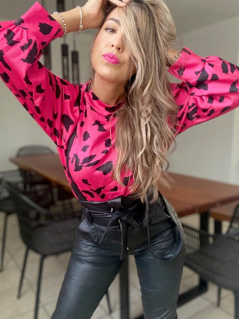 HOT PINK PRINT SATIN TOP