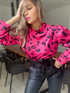 HOT PINK PRINT SATIN TOP