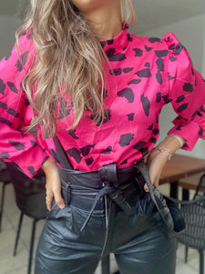 HOT PINK PRINT SATIN TOP